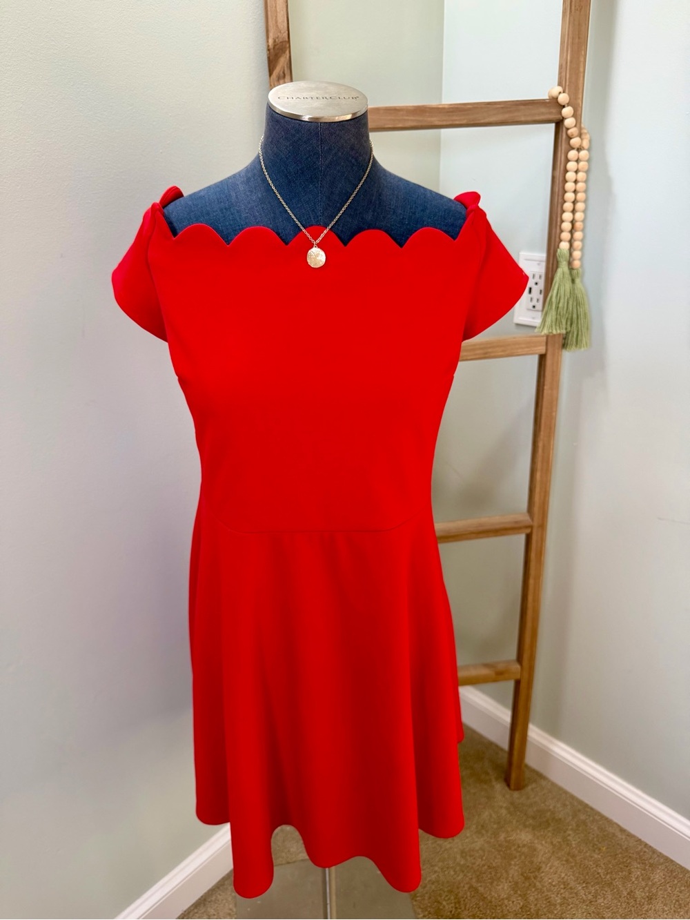 B Darlin Red Scallop Off-The-Shoulder Flare Dress Size 14W
